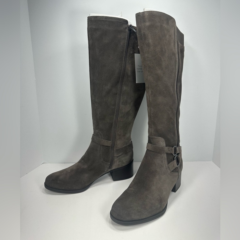 NWT - Naturalizer Wide Foot Wide Calf Tall Shaft Suede Boots - Steel Gray - Picture 8 of 11